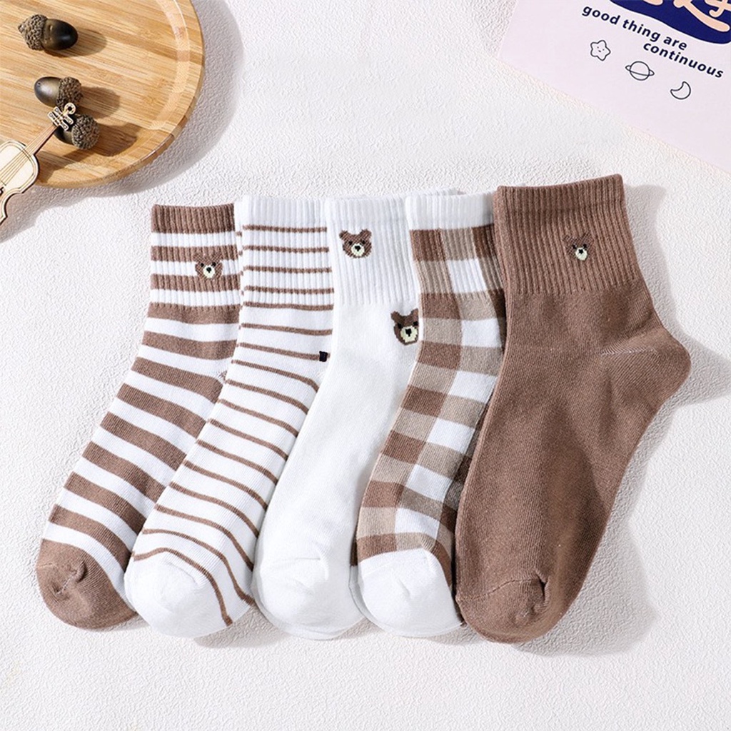Tất Cổ Cao Vớ Cổ Cao Nam Nữ Kiểu Dáng Retro Gấu Nhiều Màu Dễ Thương 494 Vải Cotton Co Giãn Thời Trang - Hazo