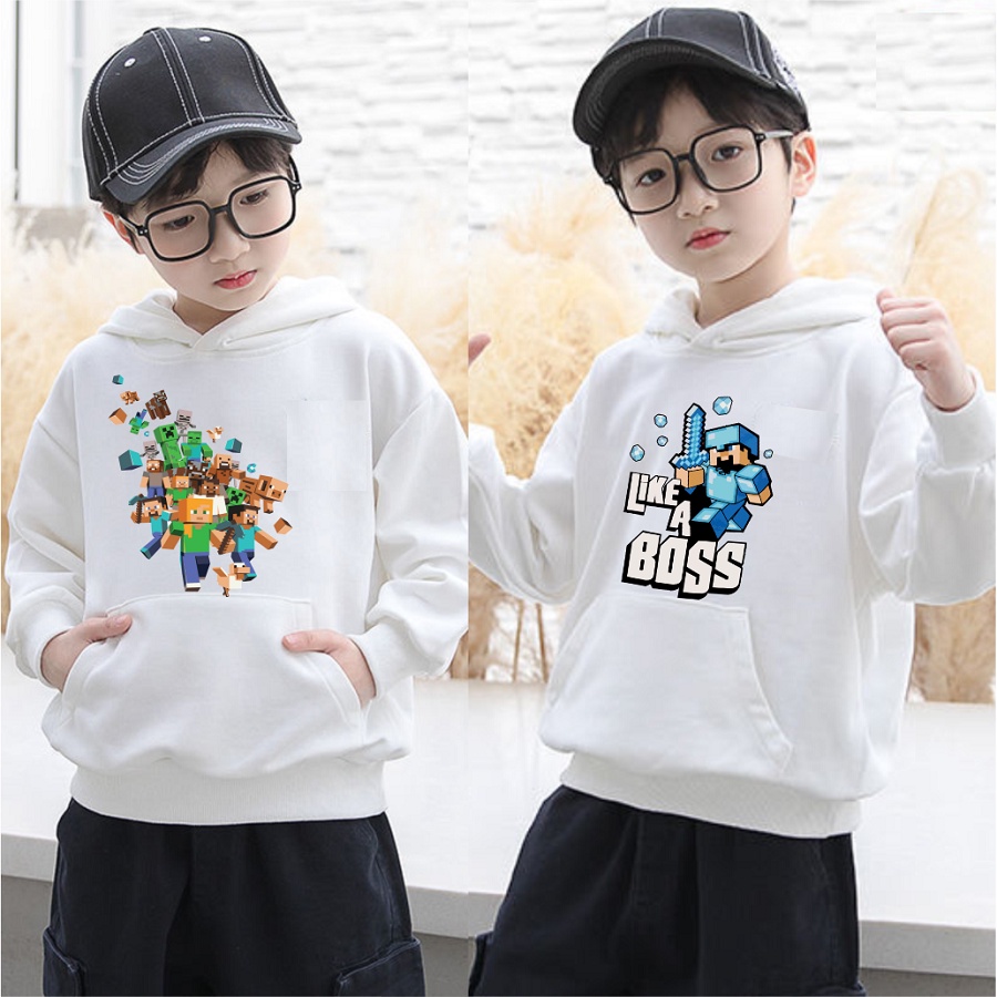 Áo hoodie lego minecraft trò chơi thông minh áo khoác nỉ bông màu trắng cho bé