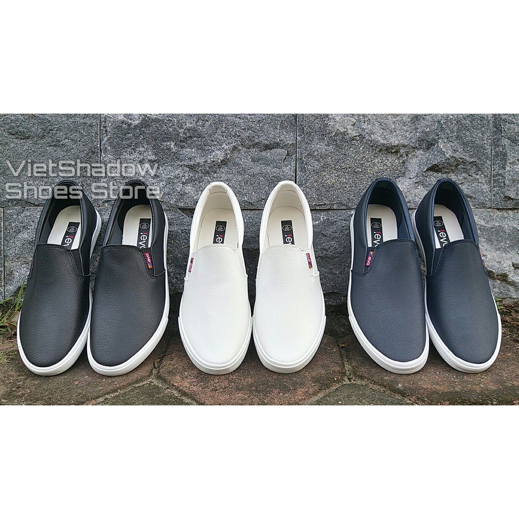 Slip on da - Giày lười da nam cao cấp thương hiệu LEYO - Da PU 3 màu đen, trắng và xanh navy - Mã SP A5192 k