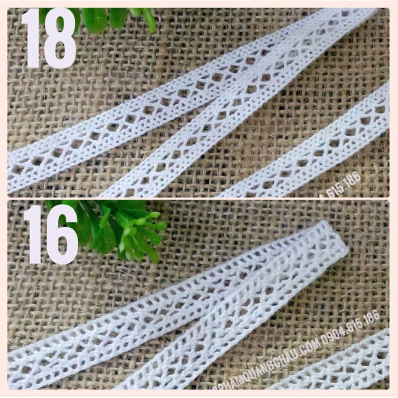 Ruy băng ren trắng cotton - Bản rộng từ 1,1cm - 1,7cm ,dài 02 mét (tùy mẫu) - Đọc kỹ mô tả sản phẩm