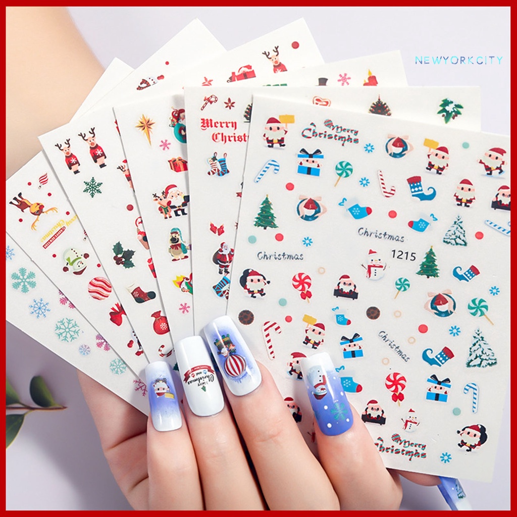 Miếng Dán Trang Trí Móng Tay Họa Tiết Hoạt Hình 3D Phong Cách Giáng Sinh