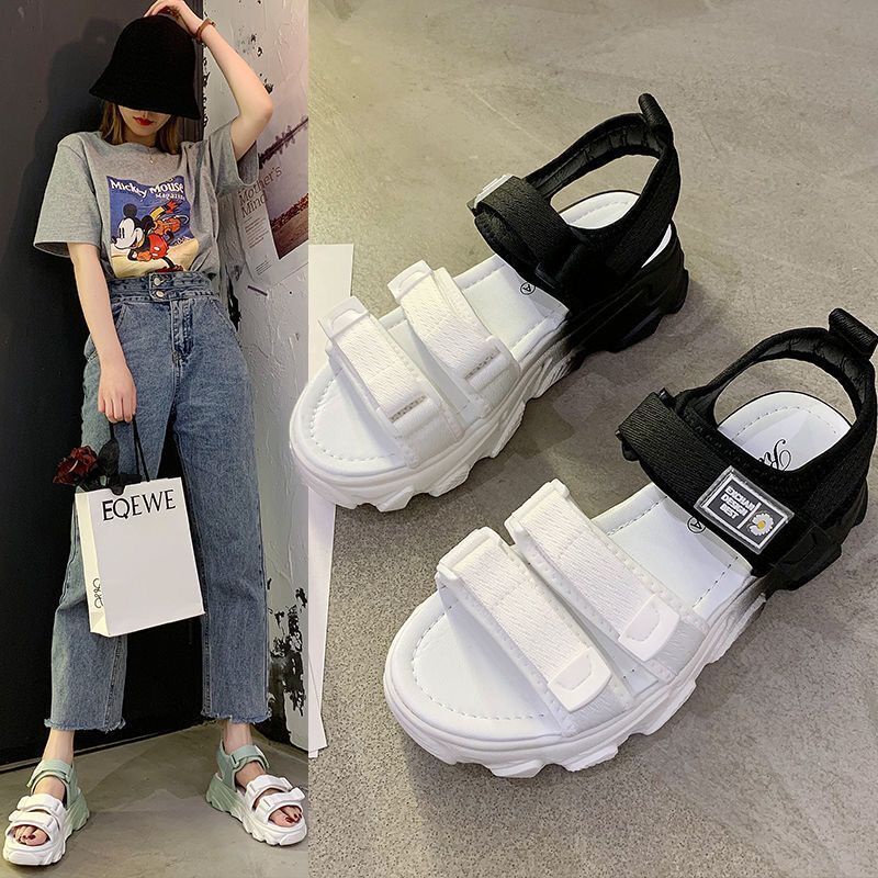 Giày Sandal Đế Dày Quai Dán Thời Trang Mùa Hè Hàng Mới Dành Cho Bạn Nữ Mang Đi Biển