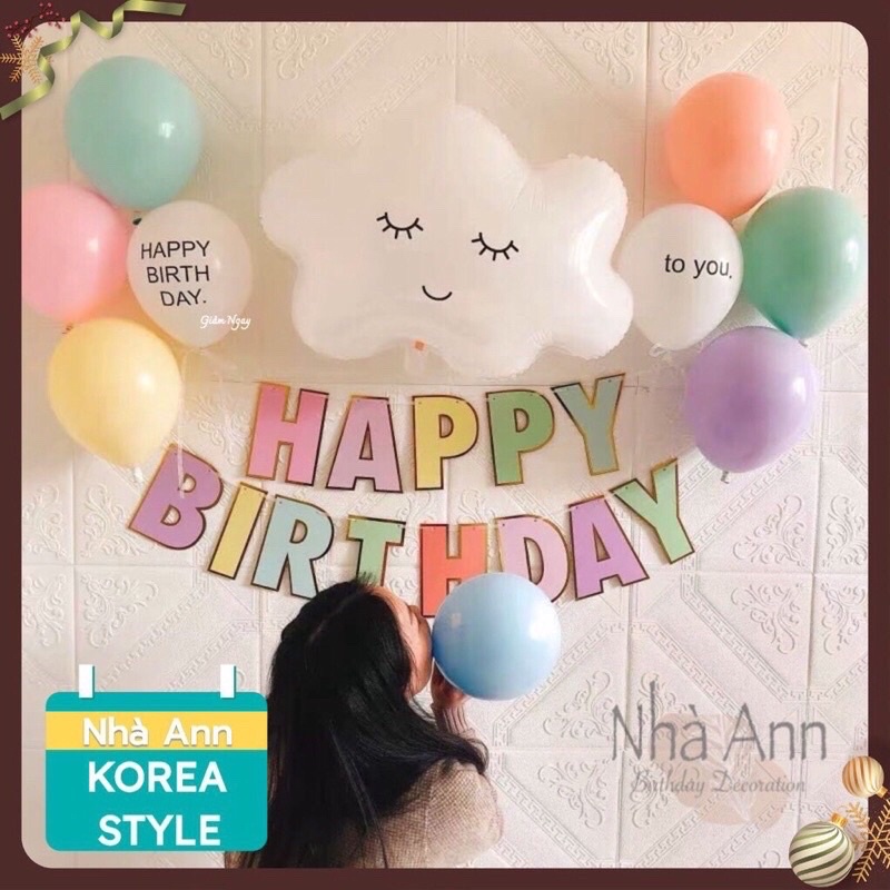 Banner chữ Happy Birthday ngũ sắc tone pastel trang trí tiệc sinh nhật