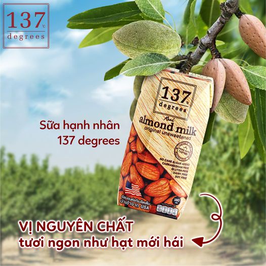 Sữa Hạt Hạnh Nhân Nguyên Chất Không Đường 137 Degrees 180ML (Lốc 3 Hộp)