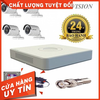 Trọn Bộ 4 Camera HIKVISION 1.0MP DS-2CE16C0T-IRP + Đầu Ghi Hình DS-7104HGHI + Ổ Cứng 500GB + Phụ Kiện - Hàng Chính Hãng