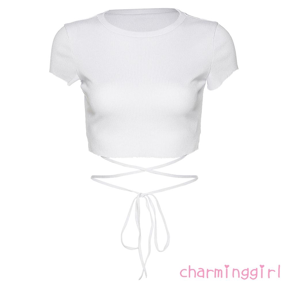 Áo Croptop Tay Ngắn Thiết Kế Quyến Rũ Cho Nữ