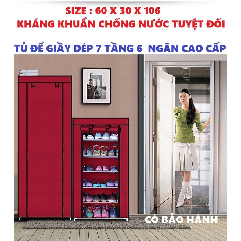 Tủ Vải Để quần áo Giầy Dép khung thép 7 Tầng 6 Ngăn có thể gấp gọn Chống Nước Chống Nấm Mốc Cao Cấp