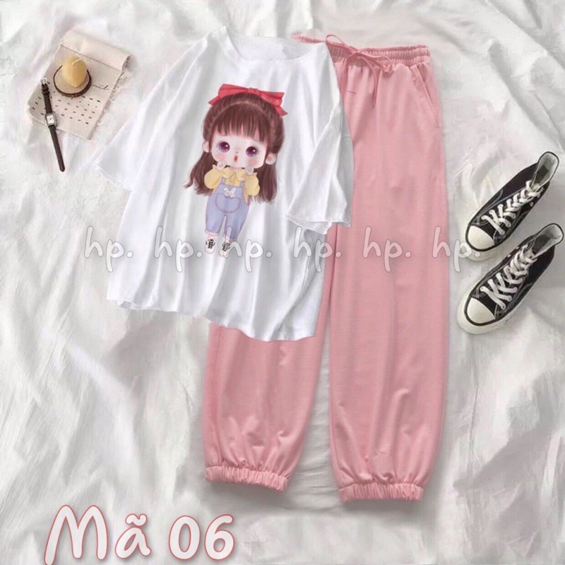 Sét áo in hình + quần bom hồng TH6