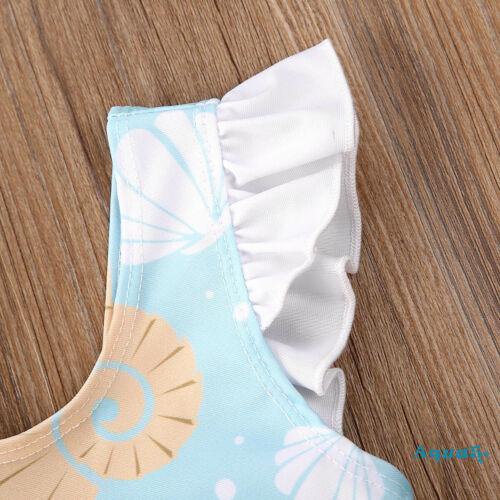 Bộ Đồ Bơi Một Mảnh Không Tay Phối Bèo Hở Lưng In Họa Tiết Vỏ Sò Và Sao Biển Cho Bé Gái