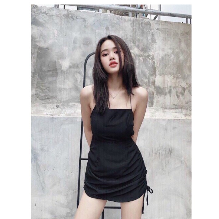 Đầm body hai dây hở lưng thun borip có mút ngực