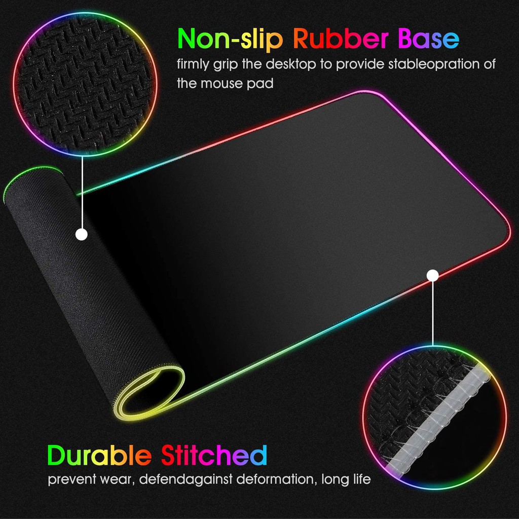 RGB gaming mouse pads, large mouse pads, 12 types of lighting effects, waterproof and smooth surface, non-slip rubber base,