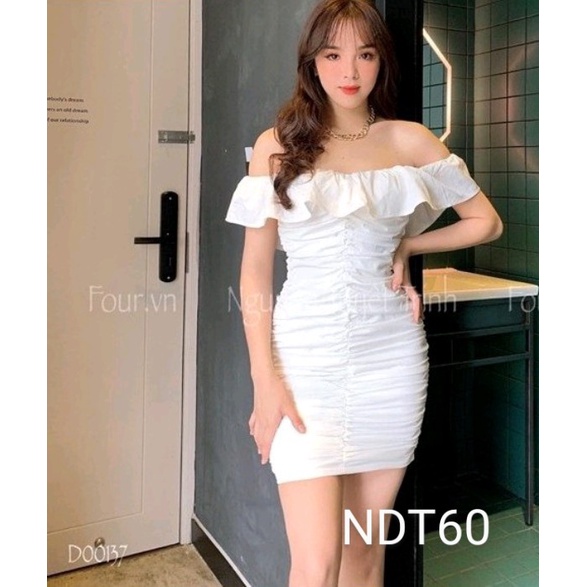 Đầm nhún ôm body bẹt vai viền bèo chất thun Borip xịn Cam Kết Hàng Y Hình Kèm Ảnh Thật Chính Chủ ( Size từ 40-53kg )