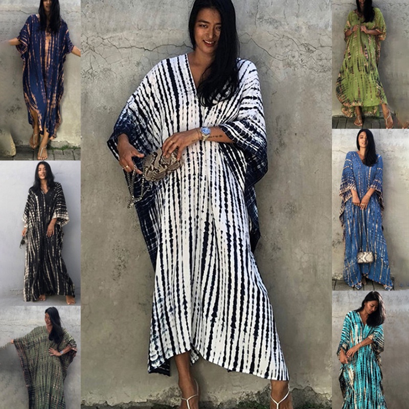 Đầm Maxi Dài Họa Tiết Kẻ Sọc Phong Cách Boho Gợi Cảm Cho Nữ
