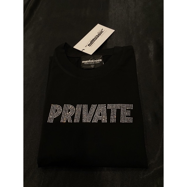 Áo thun đen đính đá tay lỡ Private Black Mentalboss
