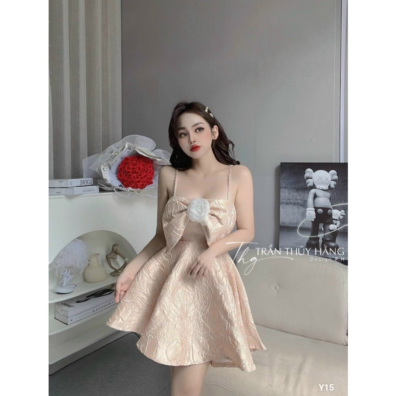 ĐẦM GẤM  HAI DÂY TIỂU THƯ/CÔNG CHÚA, HOẠ TIẾT IN HOA SANG TRỌNG, PHỤ KIỆN NƠ NGỰC, MẶC CỰC XINH UP shop valentina