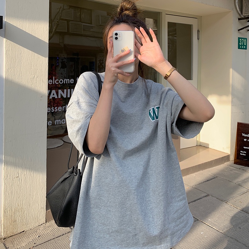 Áo thun SUXI cotton tay ngắn dáng rộng in chữ thời trang mùa hè cho nữ