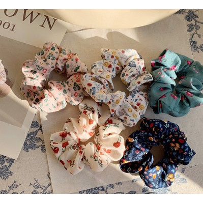Cột Tóc Scrunchies, Dây Buộc Tóc Scrunchies, Dây Cột Tóc Vải Hoa