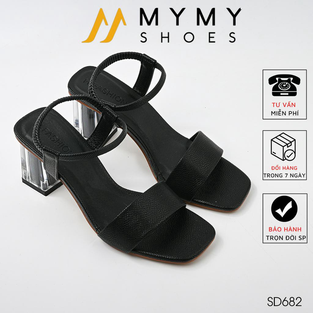 Sandal cao gót nữ đế trụ đế cao 7cm màu đen, kem, trắng mũi vuông MyMyShoes - Sandal cao gót nữ SD682