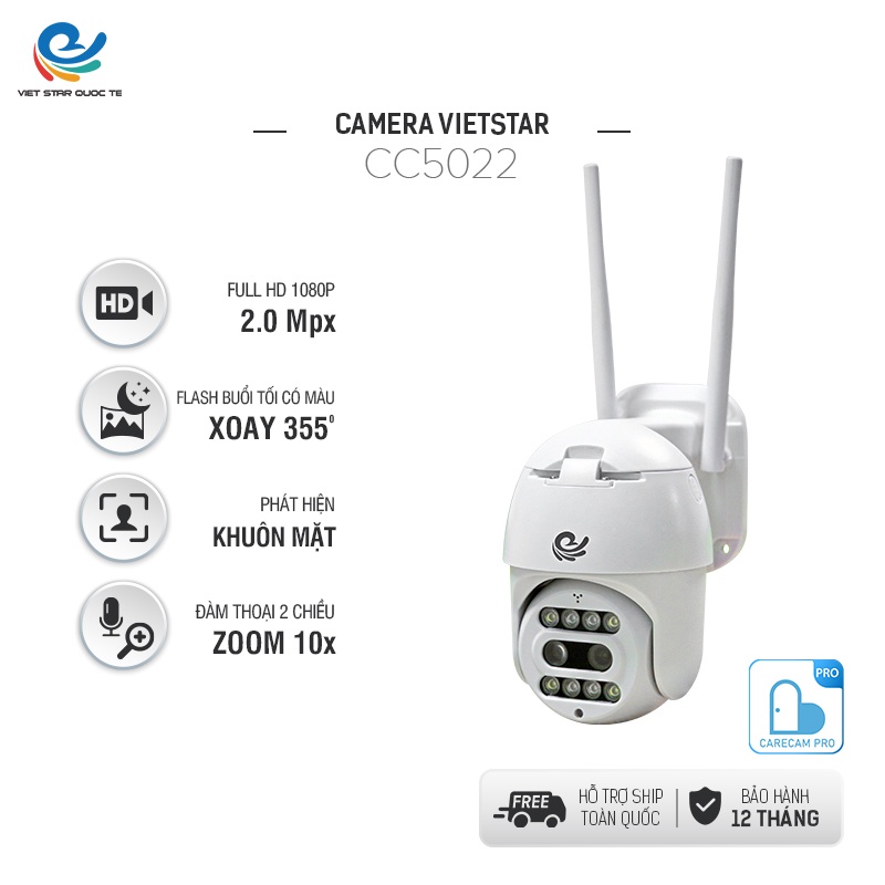 Camera WIFI PTZ ngoài trời 2 ống kính CC5022 ZOOM 10x, độ phân giải 2K, nhận diện khuân mặt,có đèn LED VIỆT STAR QUỐC TẾ