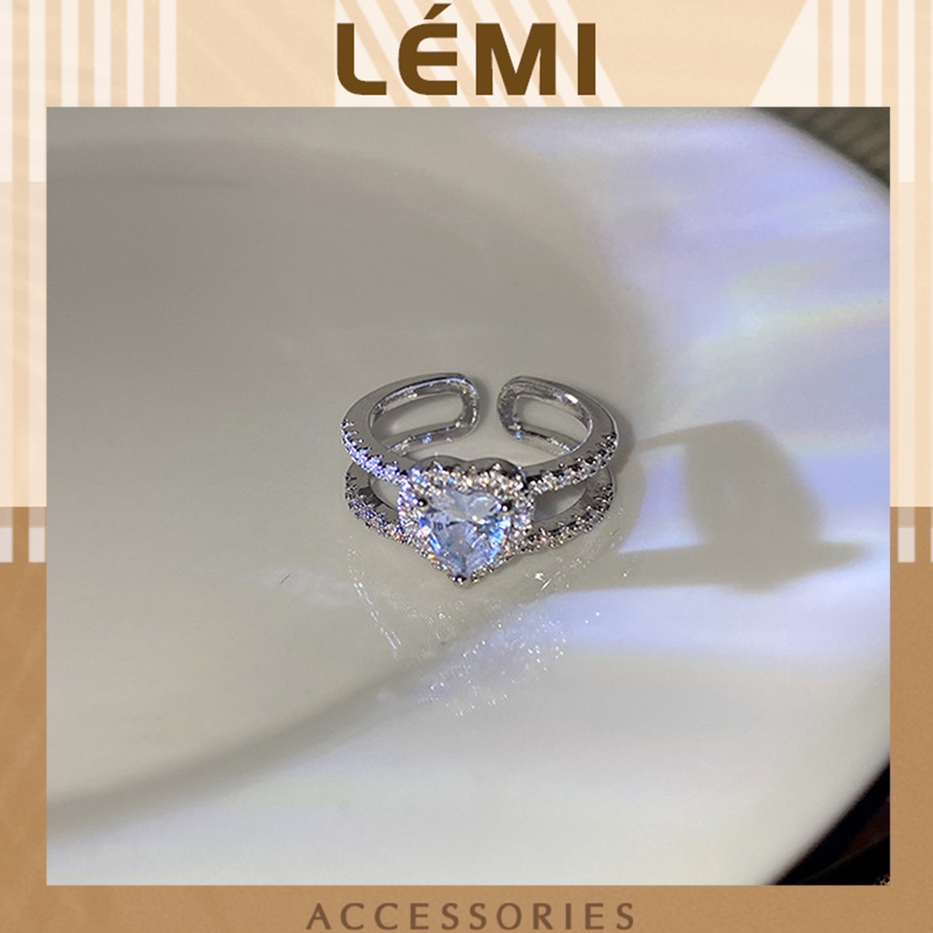 Nhẫn nữ mặt đính đá trái tim, nhẫn mạ bạc không phai màu han rỉ khi sử dụng, Lemi accessories