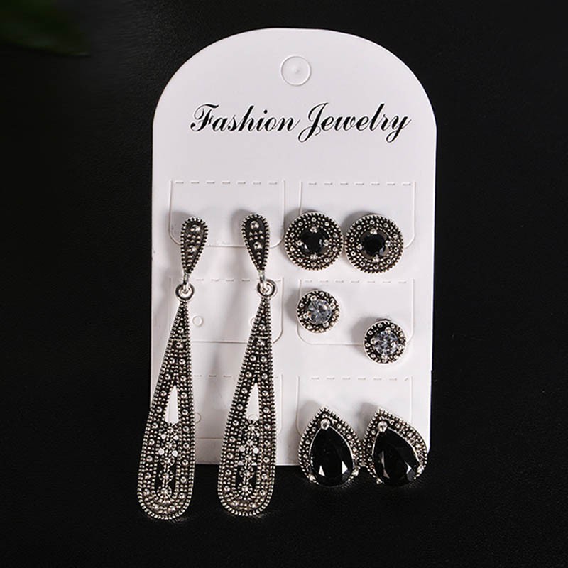 Bộ 4 đôi khuyên tai mạ bạc đính đa phong cách bohemian thời trang cho nữ