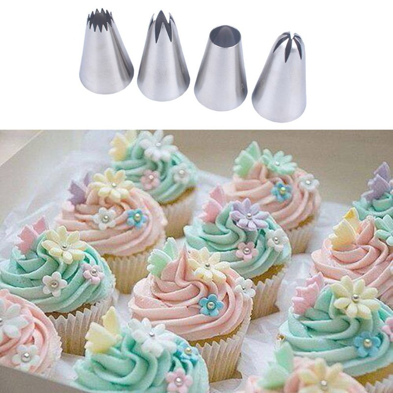 Set 4 Đuôi Bắt Bông Kem Trang Trí Bánh Bằng Thép Không Gỉ