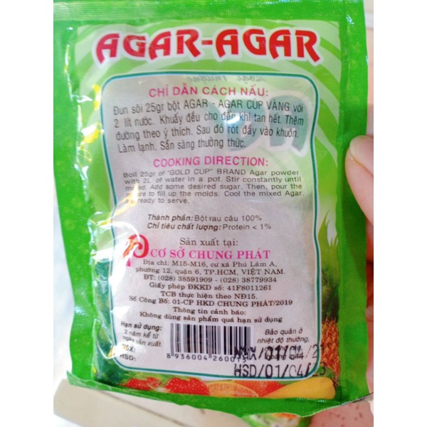 Bột Rau Câu Giòn Agar Agar Gói 25g ⚡ FREESHIP ⚡Bột Rau Câu Cúp Vàng Thượng Hạng