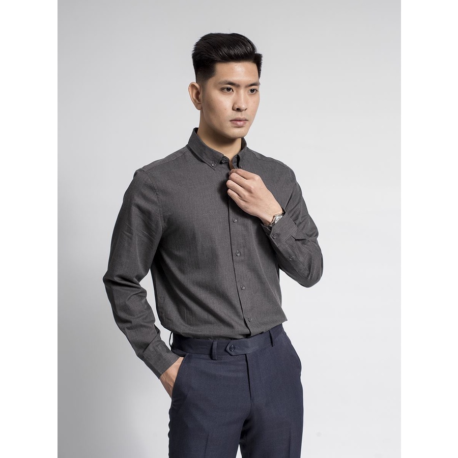 Áo sơ mi nam dài tay ARISTINO ALS58808 xám sọc xương cá, dáng thụng