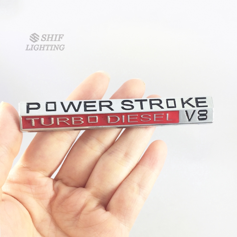 Nhãn dán kim loại khắc chữ POWER STROKE TURBO DIESEL V8 dán trang trí xe hơi