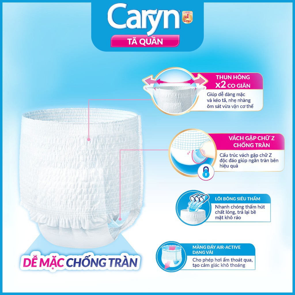 Tã/Bỉm Quần Người Lớn Caryn Mỏng Nhẹ Chống Tràn Size XL 12 Miếng Dành Cho Người Già Có Thể Tự Đi Lại Được