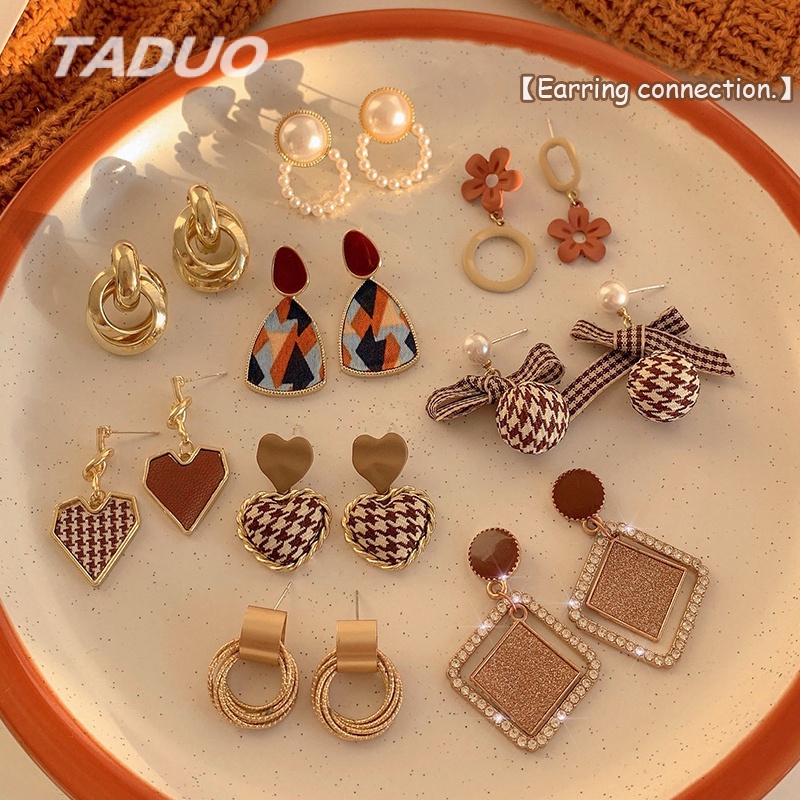 Khuyên tai màu cà phê thời trang retro sang trọng cho nữ