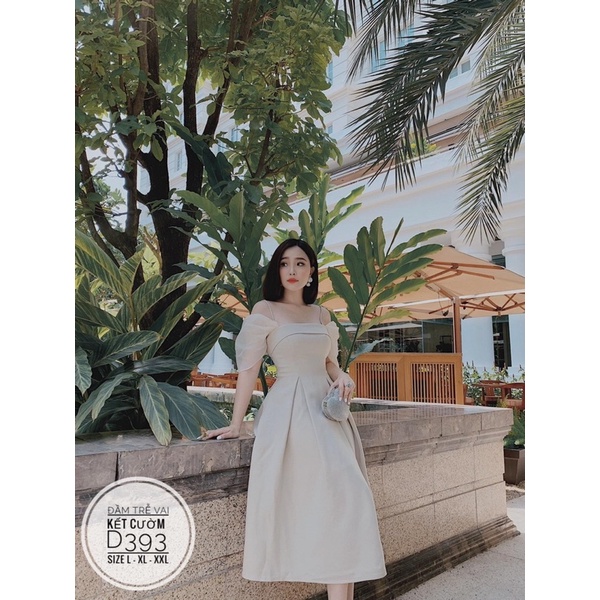 Bigsize Đầm trễ vai kết cườm D393
