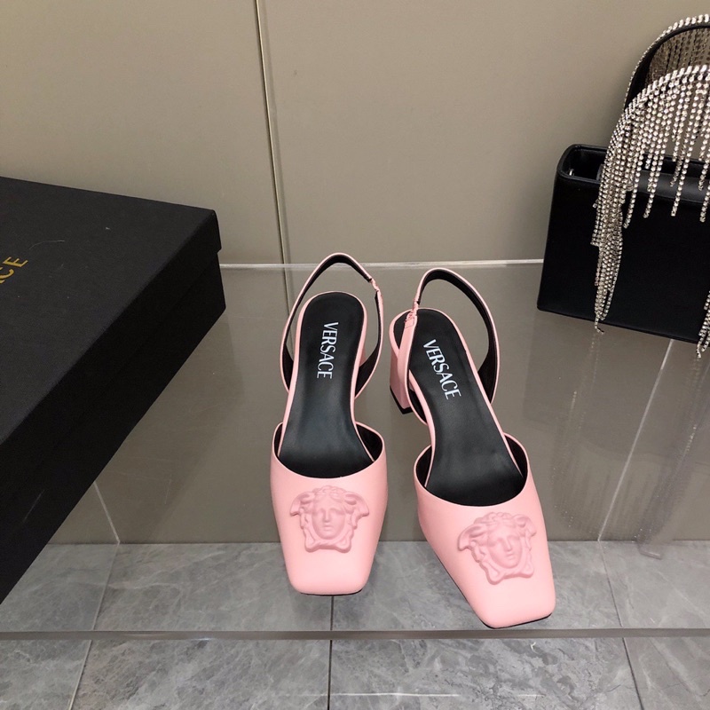 Giày cao gót quai hậu mũi vuông thương hiệu Versace cao cấp