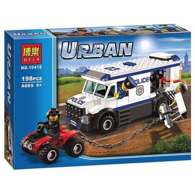 Lego lắp ráp xe cảnh sát áp giải tội phạm xếp hình city police bela urban 10418 cho bé trai