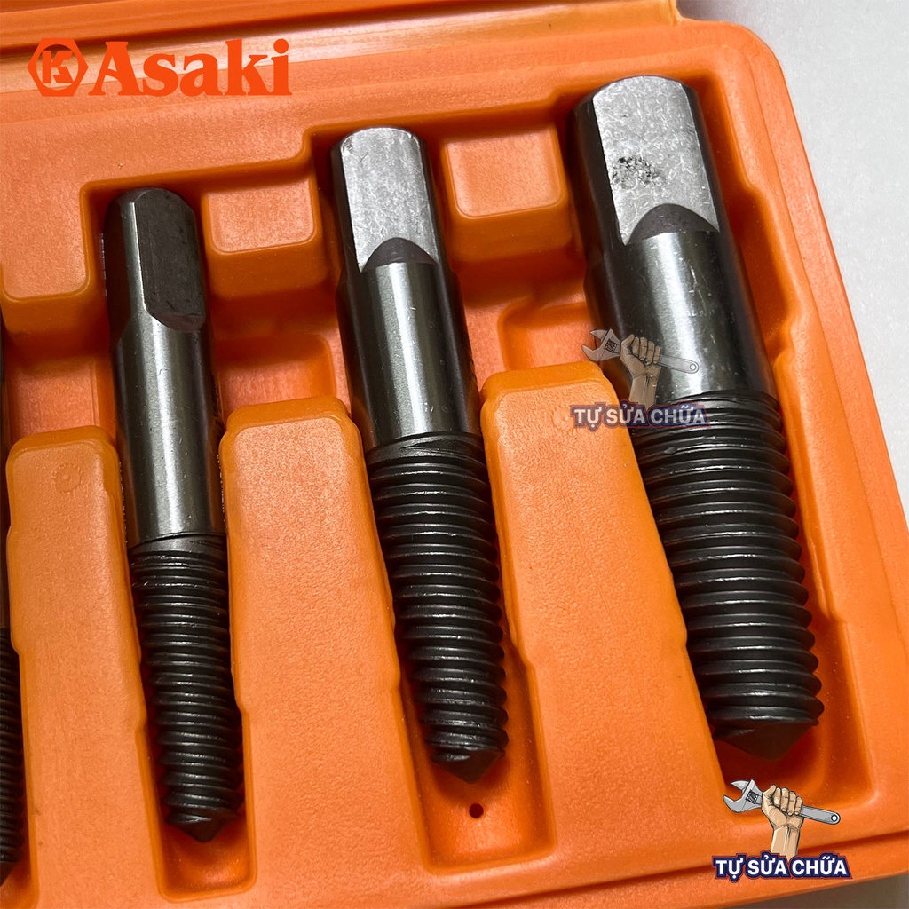 Bộ 8 mũi ren chuyên tháo bu lông, ốc vít, ống nước gãy, nhờn ren loại xịn chính hãng Asaki AK-3698