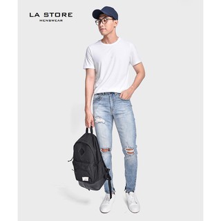 [ROUTINE] Quần Jean xanh skinny rách gối, khóa kéo ống quần