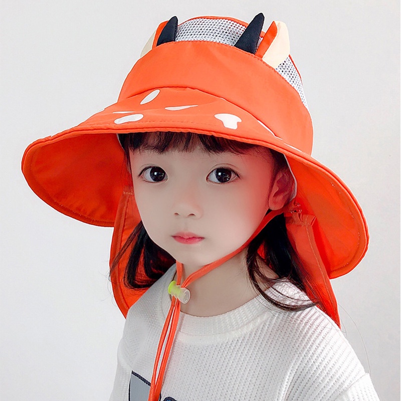 Nón Tai Bèo Che Nắng Hở Chóp Phối Khăn Choàng Dễ Thương Cho Bé Gái