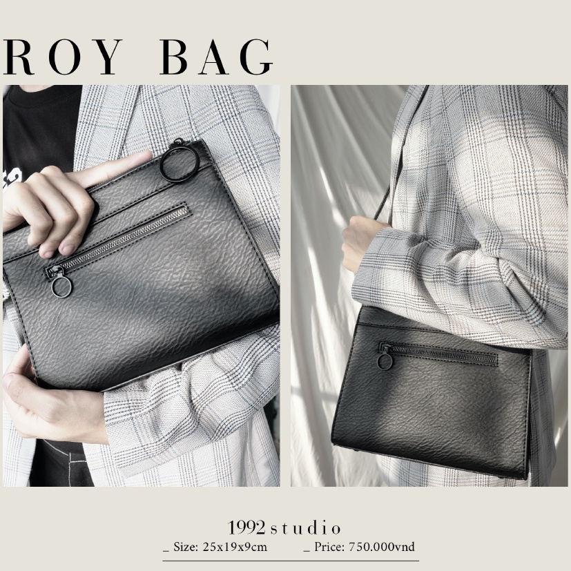 Túi xách unisex nam nữ/ 1992 s t u d i o/ ROY BAG/ túi cầm tay, đeo chéo, 2 dây thay đổi, da sần siêu sang trọng.