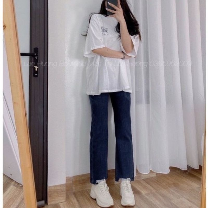 Quần jeans nữ, suông rộng, ống đứng giãn xịn cạp cao