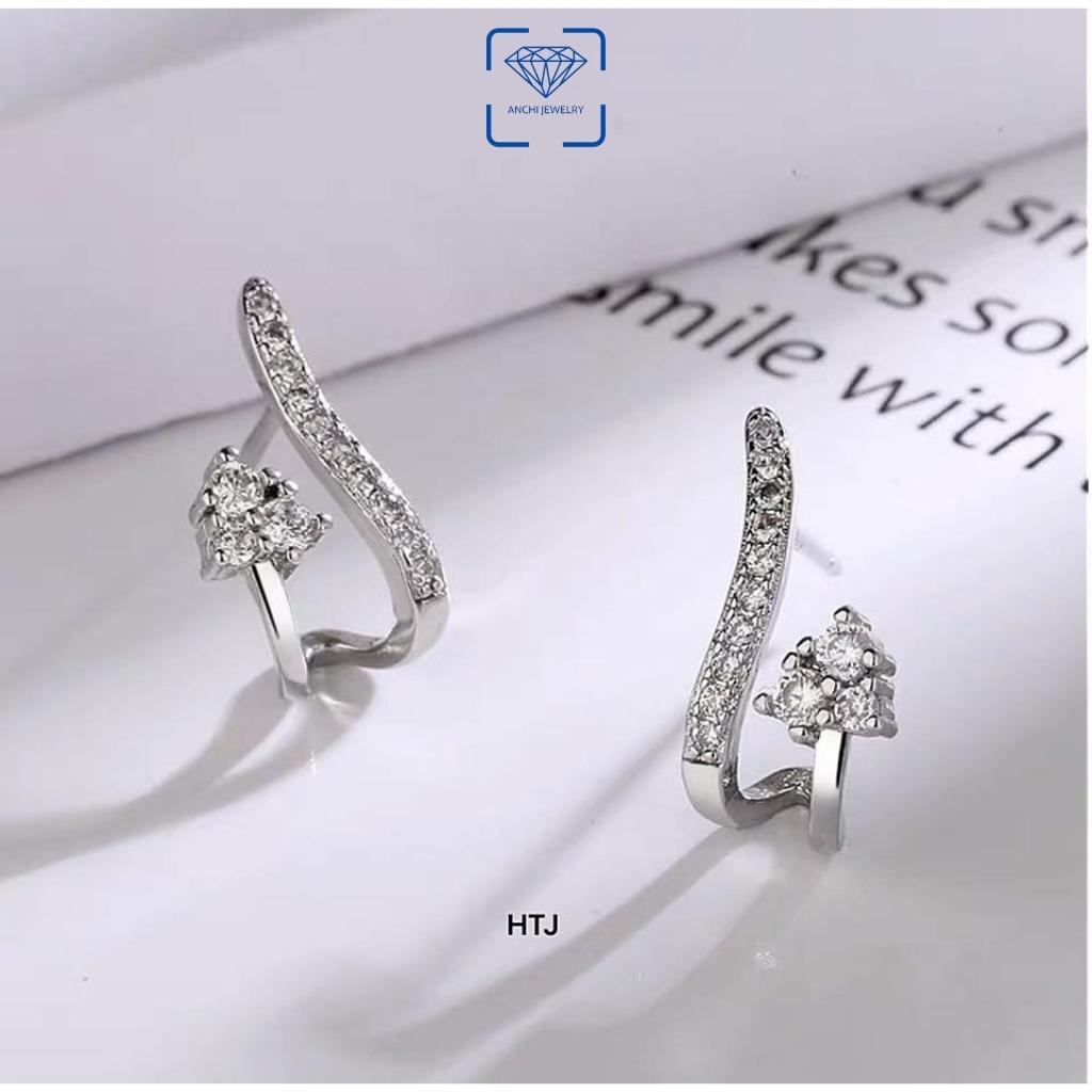 Bông tai nữ ôm vành đính đá, chuẩn bạc ta - Anchi jewelry