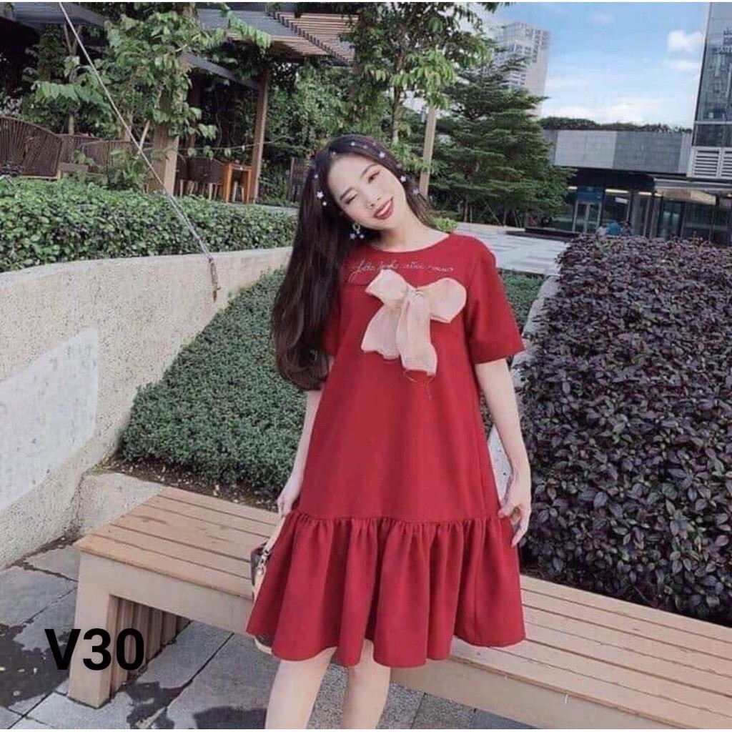 Đầm bầu dự tiệc đẹp 🍅 FREESHIP 🍅 váy bầu đỏ đuôi cá có nơ cao cấp