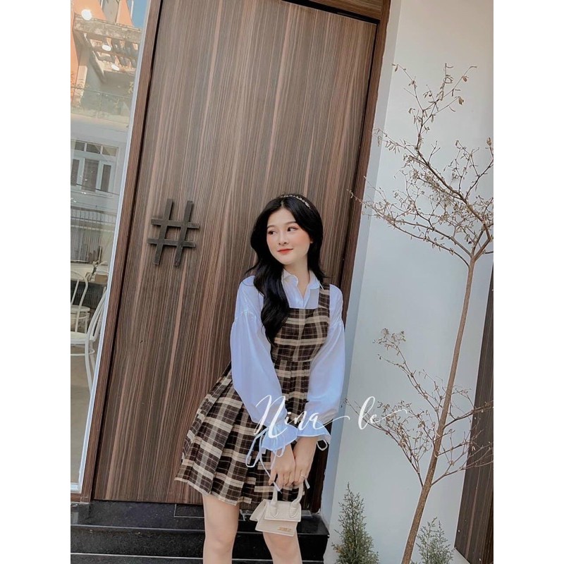 sét đầm yếm caro nâu bigsize 55kg-90kg✅