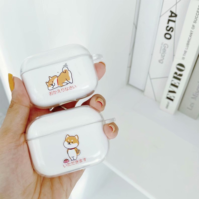 Airpods Vỏ Bảo Vệ Hộp Đựng Tai Nghe Airpods 2 Trong Suốt Hình Chú Chó Shiba Dễ Thương