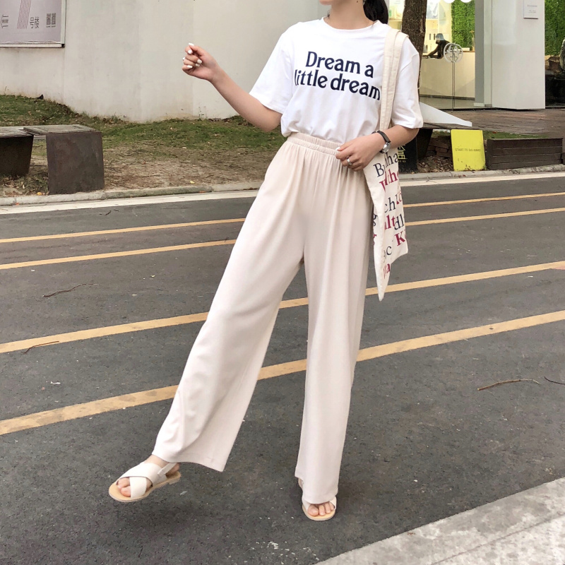 Quần dài lưng cao dáng rộng thiết kế đơn giản phong cách Hàn Quốc thời trang dành cho nữ