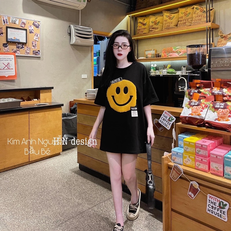 Áo thun nữ, Áo phông nữ hình mặt cười thêu nổi hàng QCL1