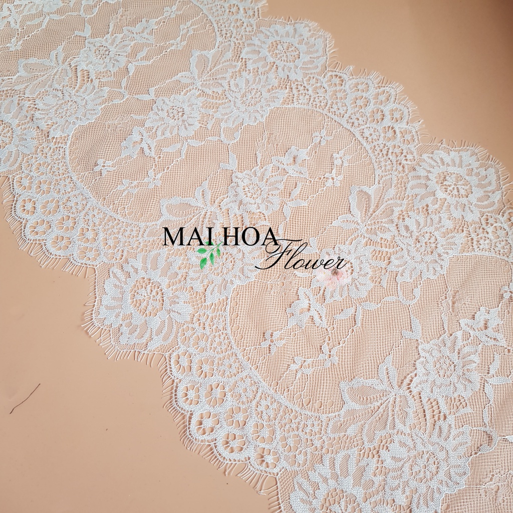 [Size 30cm] Miếng vải ren trắng L3 có tua rua 2 đầu dùng may váy áo, may nội y siêu xinh, Maihoaflower