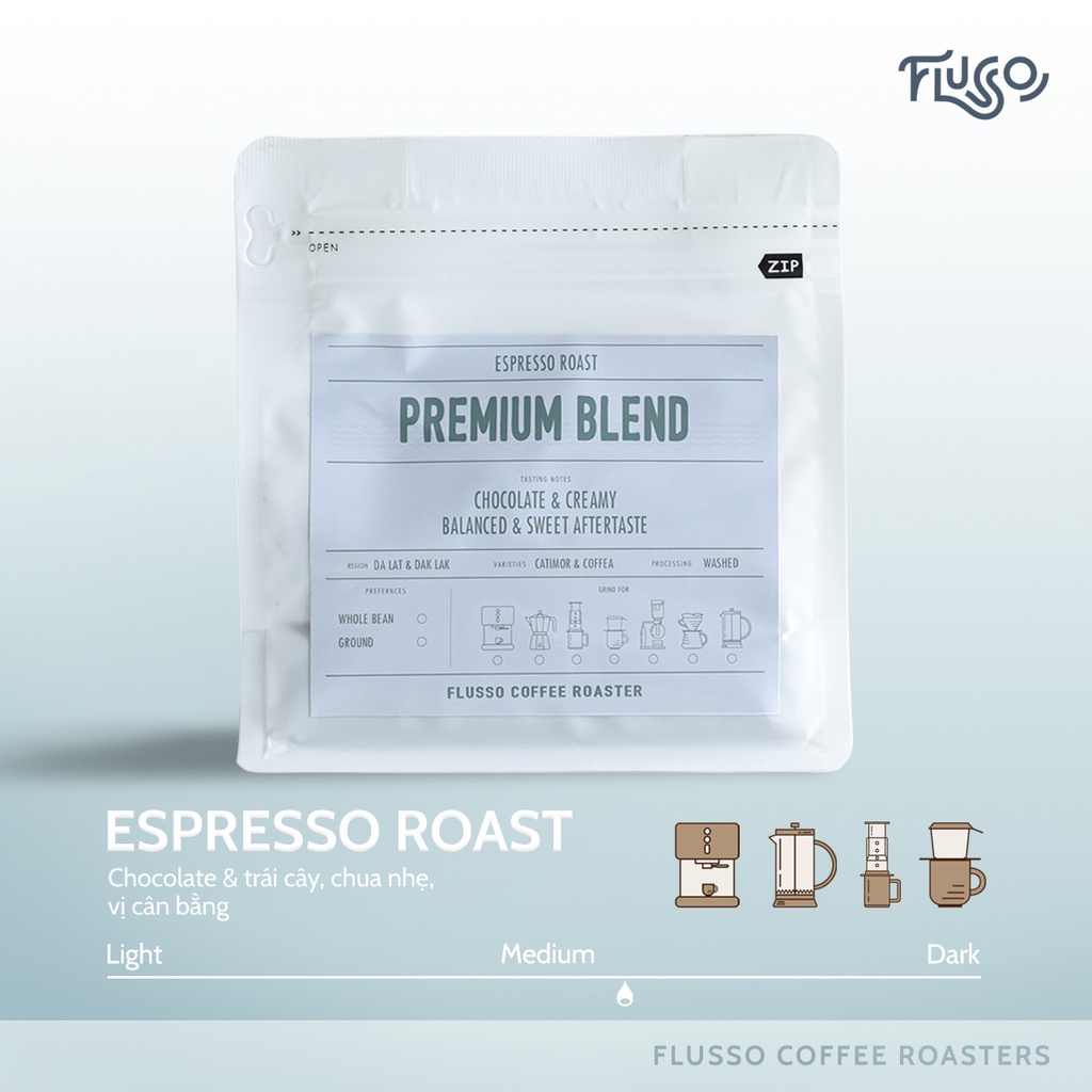 Cà Phê Nguyên Chất Flusso Espresso Premium Blend