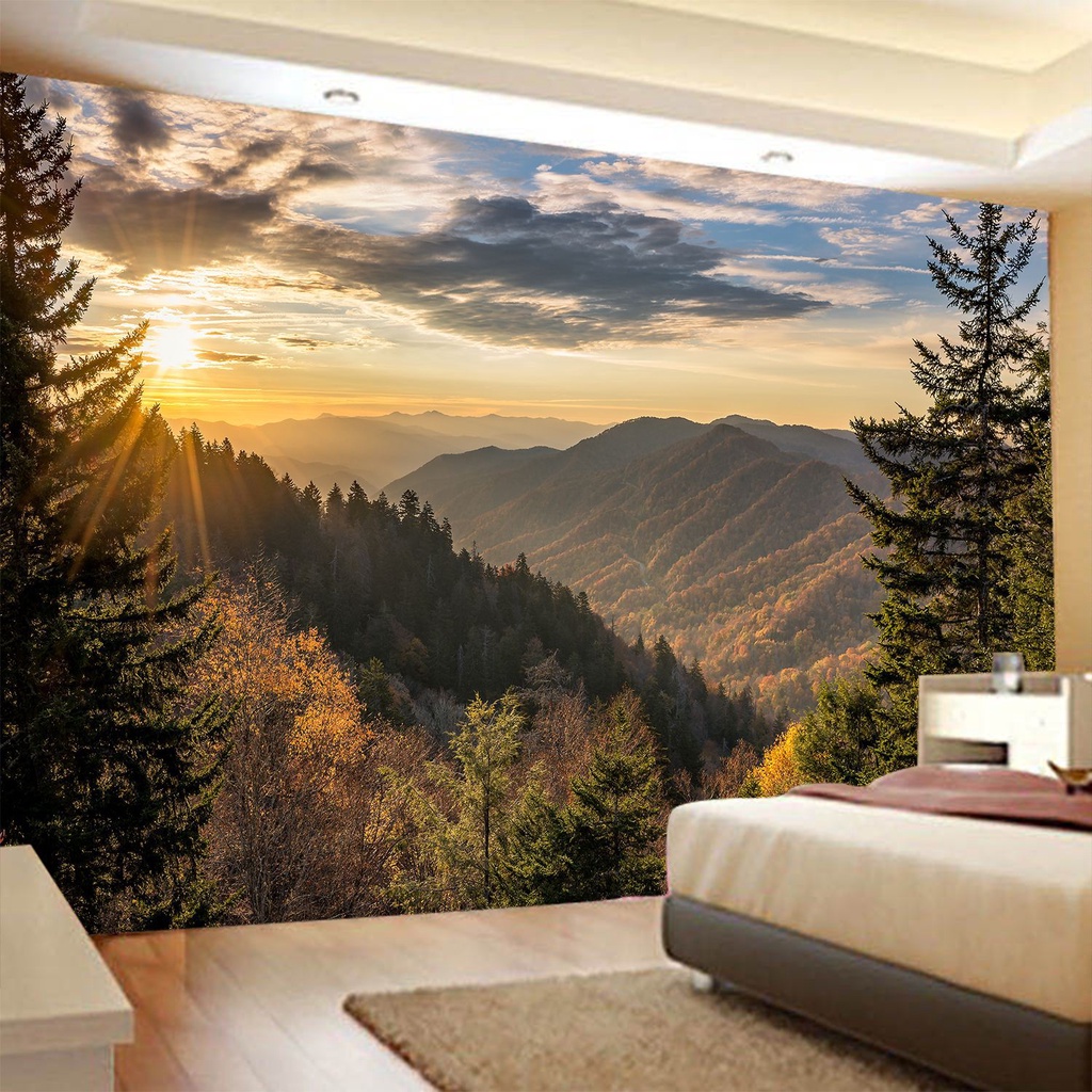 Thảm Treo Tường Họa Tiết Rừng Cây Phong Cách Bắc Âu Trang Trí Nhà Cửa