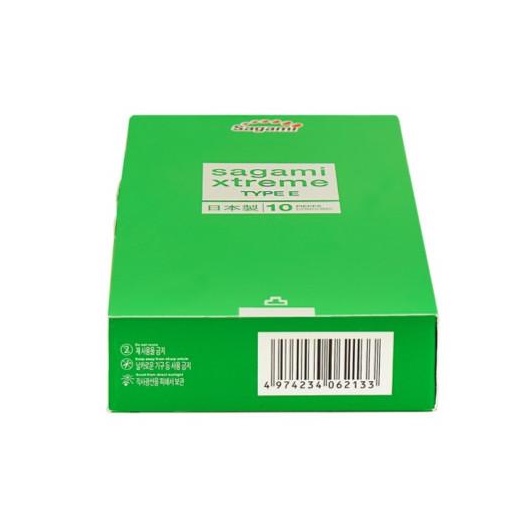 Bao cao su Sagami Xtreme Type E Green, siêu mỏng, co giãn, có gân gai, giúp thăng hoa cảm xúc, hộp 10 cái