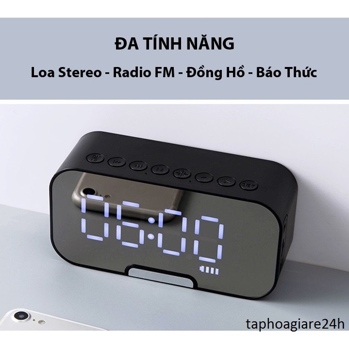 Loa bluetooth kiêm đồng hồ màn LED để bàn có báo thức, đài FM